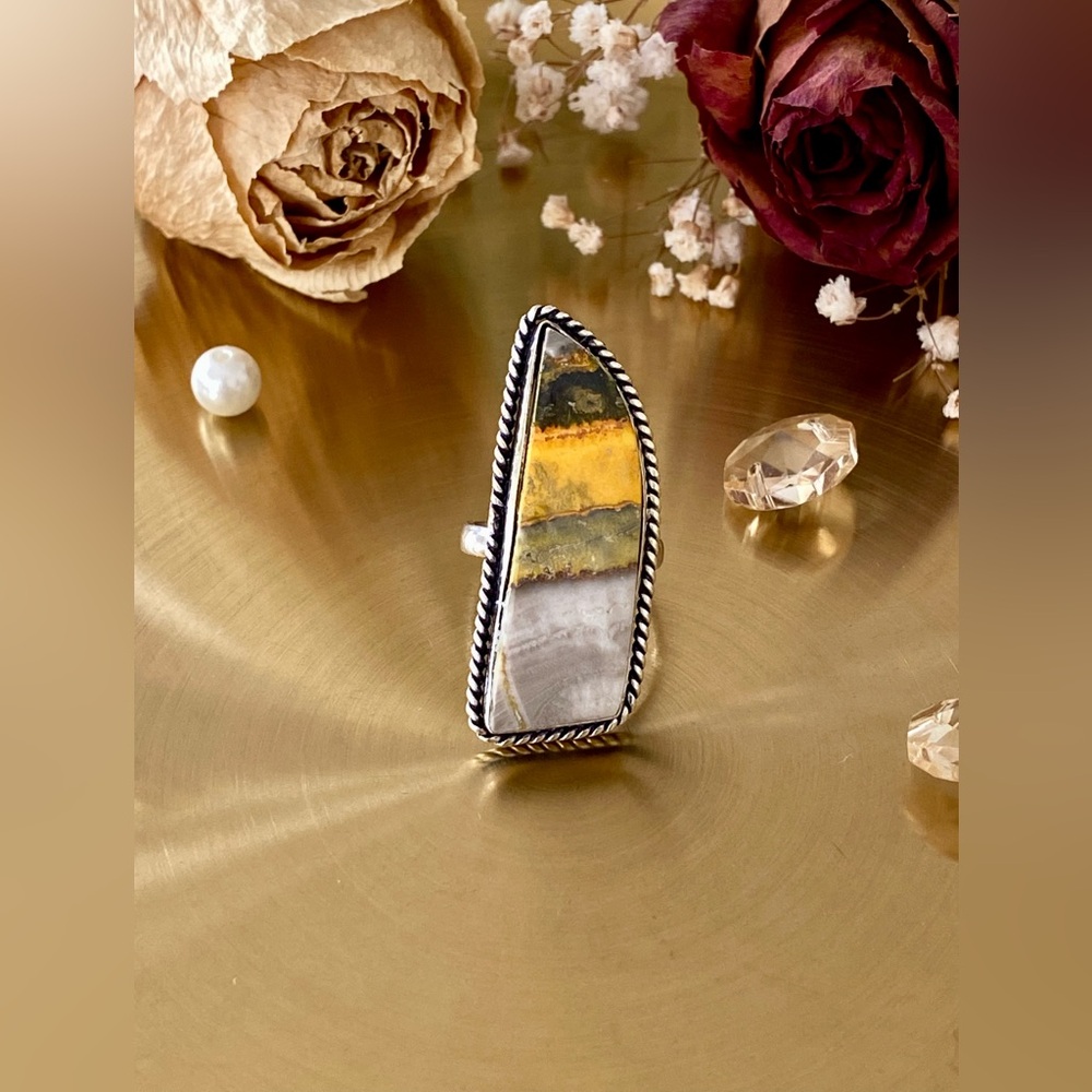 Bumblebee Jasper Handcrafted Ring Size 8